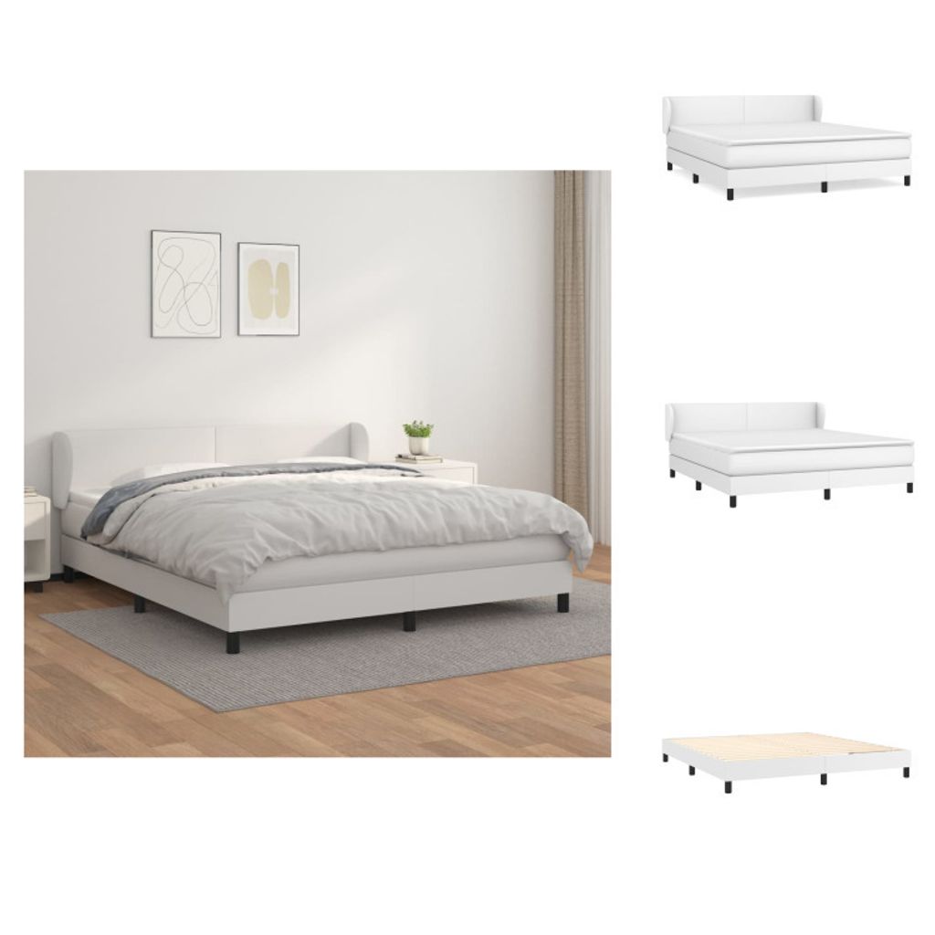 vidaXL Boxspringbett mit Matratze Weiß 160x200 cm Kunstleder - Betten & Bettgestelle