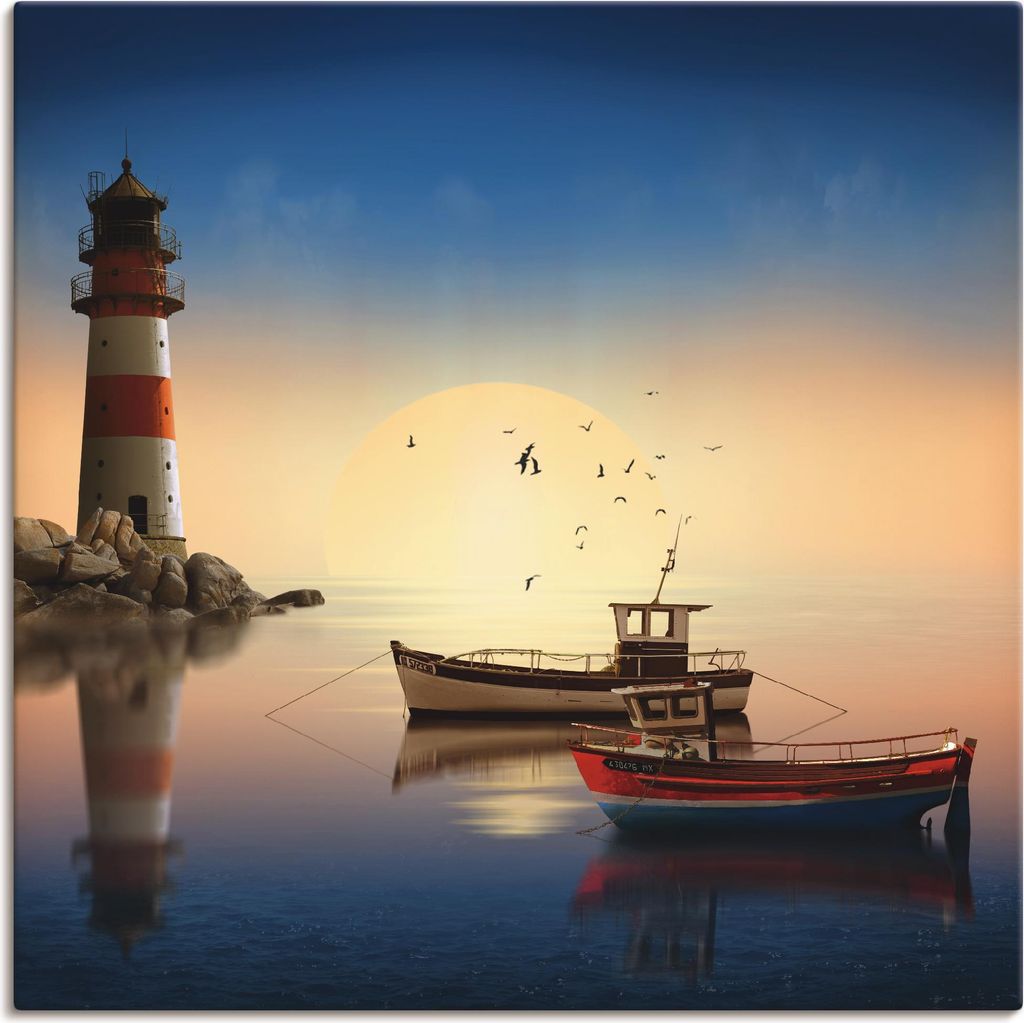 ARTland Leinwandbild Kleiner Hafen mit Leuchtturm Größe: 100x100 cm