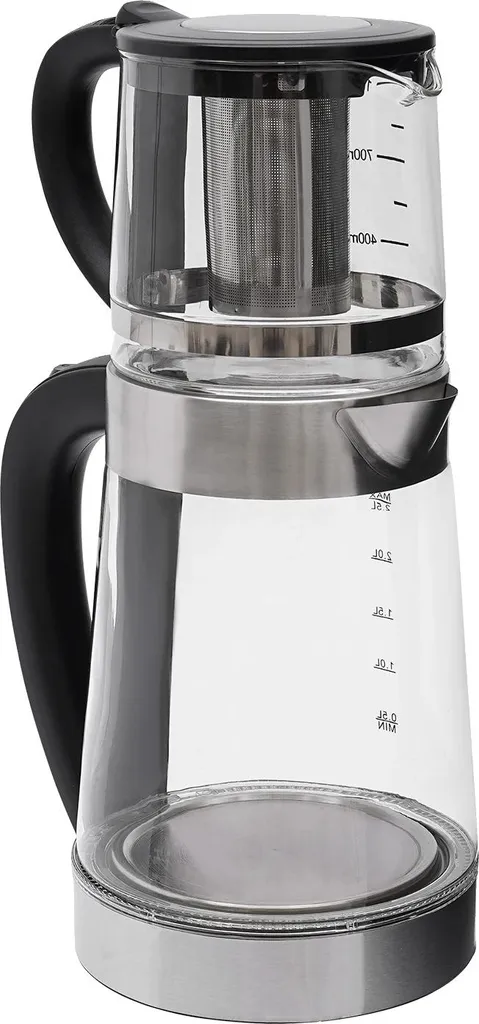 Bouilloire verre 2,5L et infuseur thé 1L, système de chauffe rapide 2en1