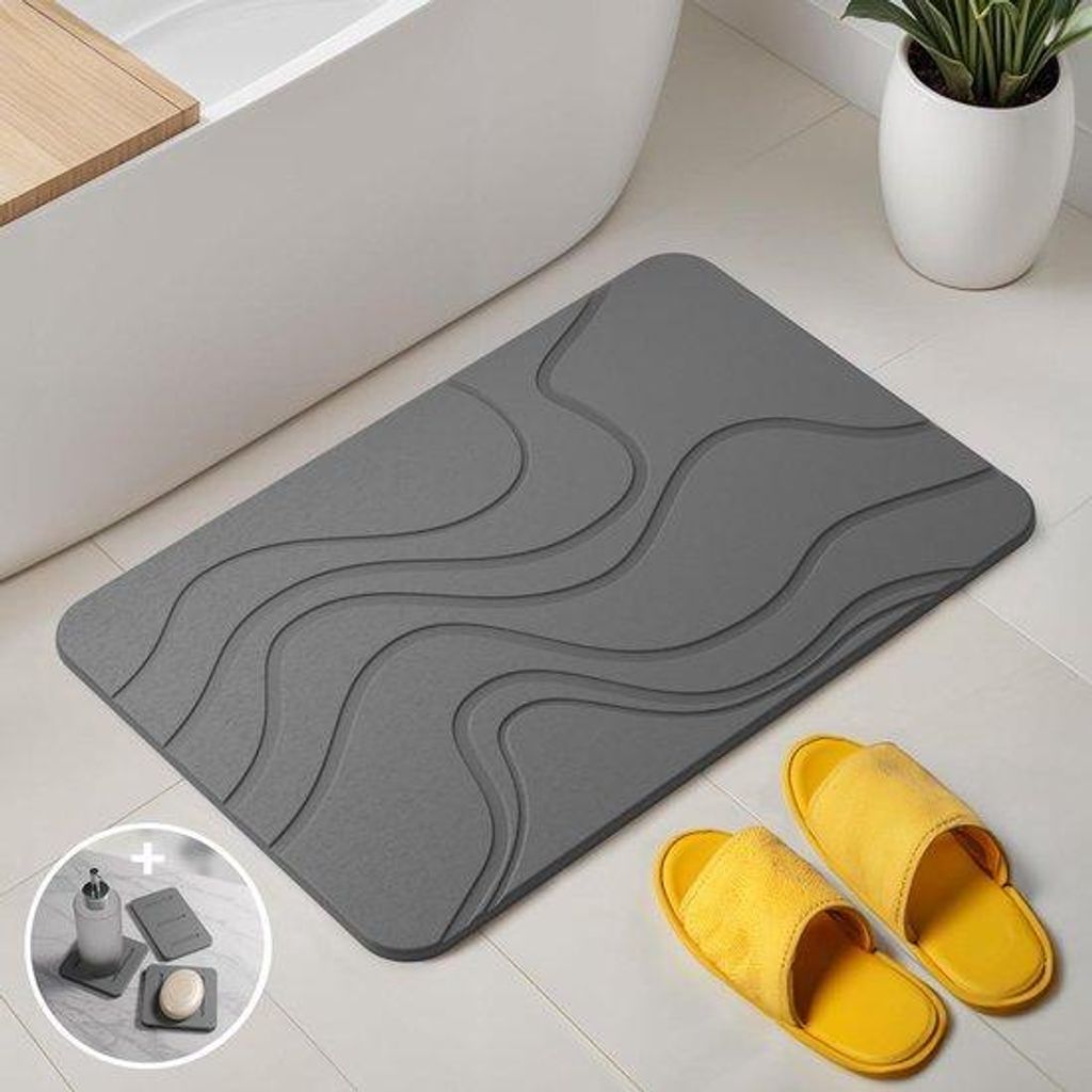Antibakterielle und absorbierende Diatomit-Badmat-Set, 60x39 cm, dunkelgrau
