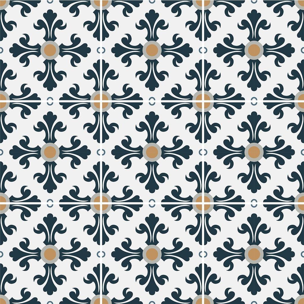 Selbstklebende Fliesenaufkleber für Küche und Bad – 9 Zementfliesenaufkleber, Azulejos Cilia – 9 Aufkleber, 15 x 15 cm