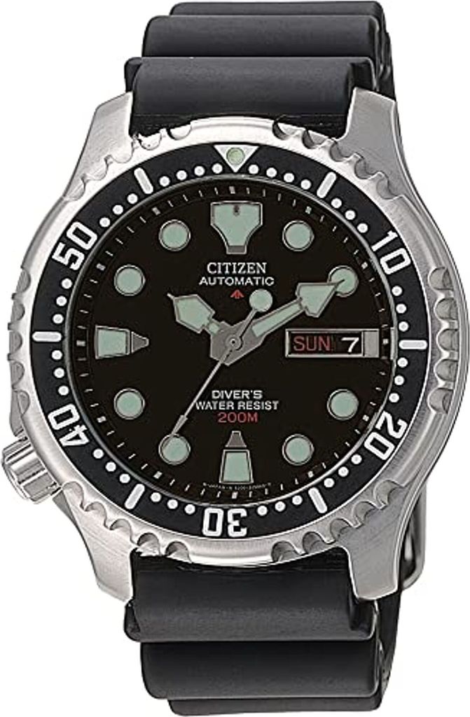 Citizen Promaster NY0040-09E Herrenuhr Silikon Edelstahl 200m Analog Automatik Datum schwarz