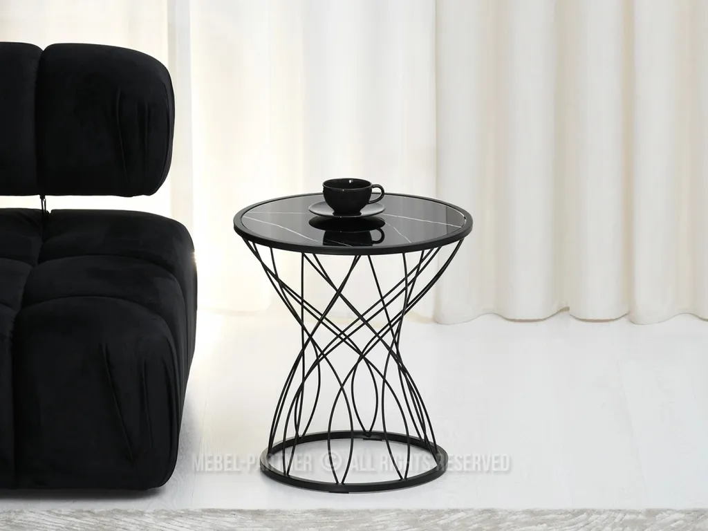 Table basse design ELIMAR 01 en marbre noir et structure métal noir - 2