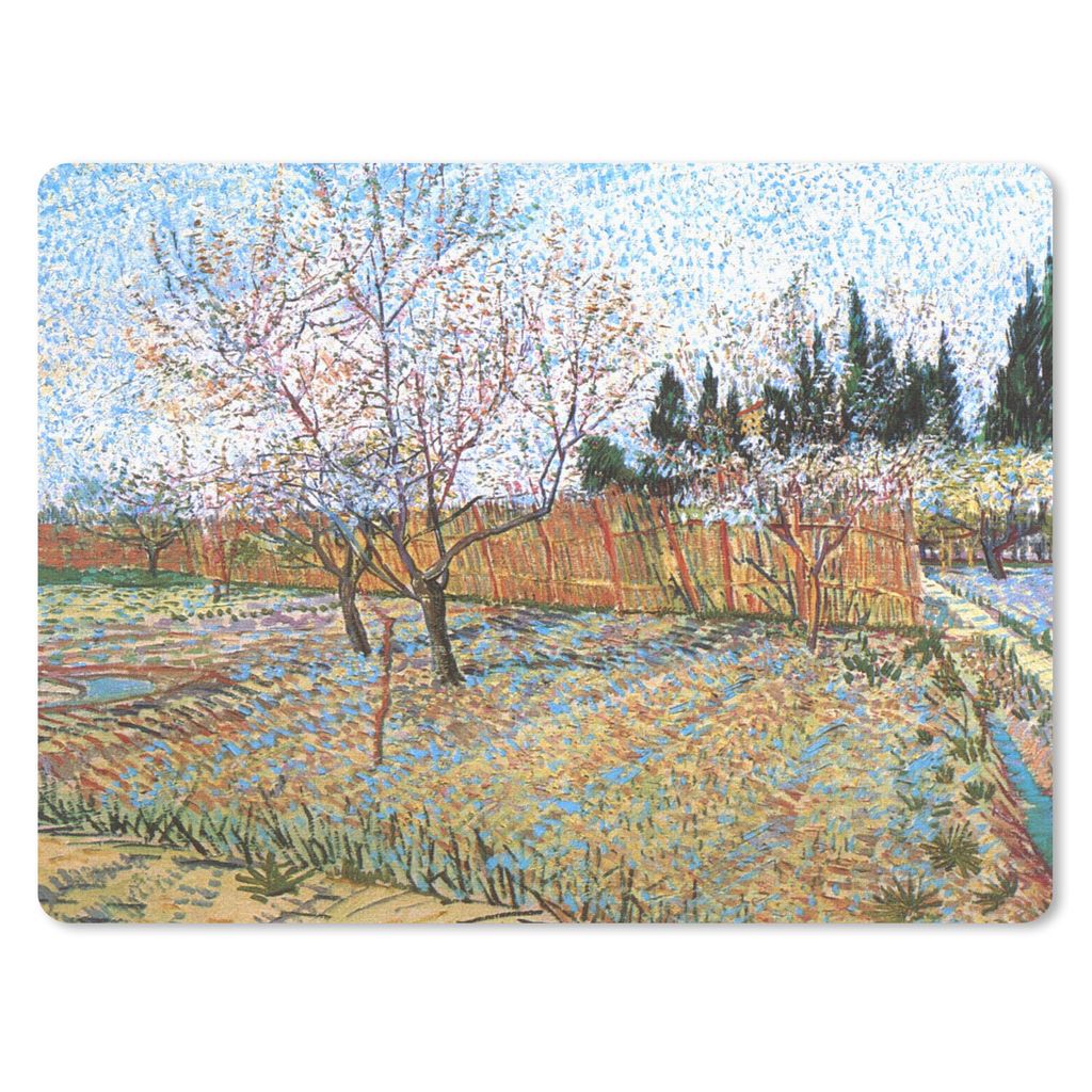 MuchoWow Mauspad Mousepad Blühender Pfirsichbaum - Vincent van Gogh 40x30 cm - Mousepads - Maus Mat - Pad - Mausunterlage - Anti Rutsch