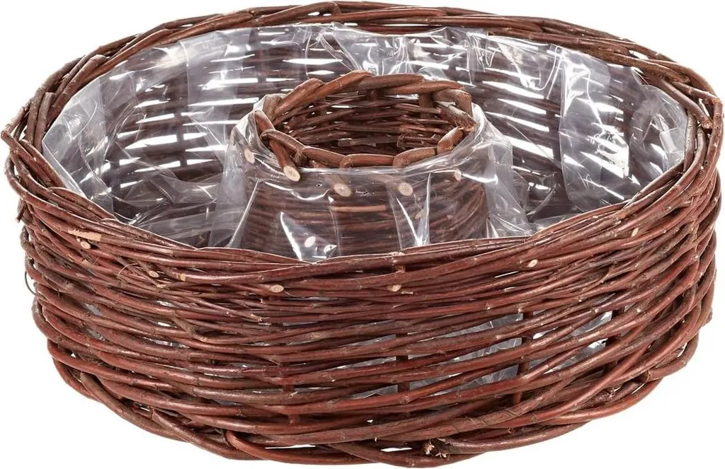 Corbeille osier anti-fuite avec film de plantation 40 cm pour intérieur
