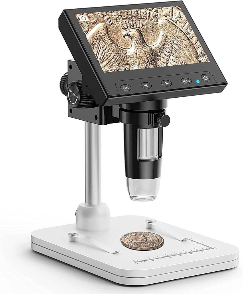 Mikroskop, LCD-Digitalmikroskop, 4.3'' 50-1000X Digitales USB Mikroskop, Münzlupe mit 8 einstellbaren LED, PC-Anzeige kompatibel mit Windows/MacBook