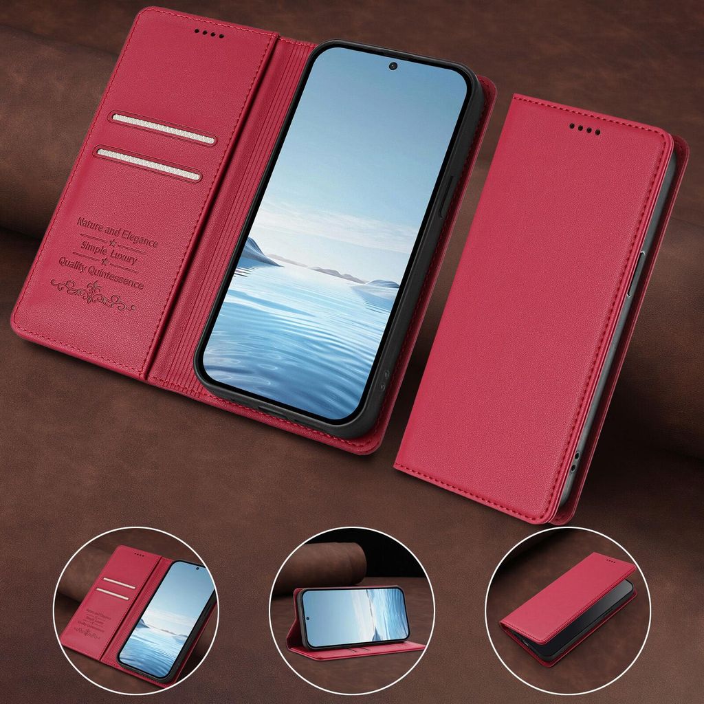 Handyhülle für Xiaomi Poco C40/Redmi 10C, Kunstleder Klapphülle Stoßfeste Magnetische Hülle mit Ständer Rot