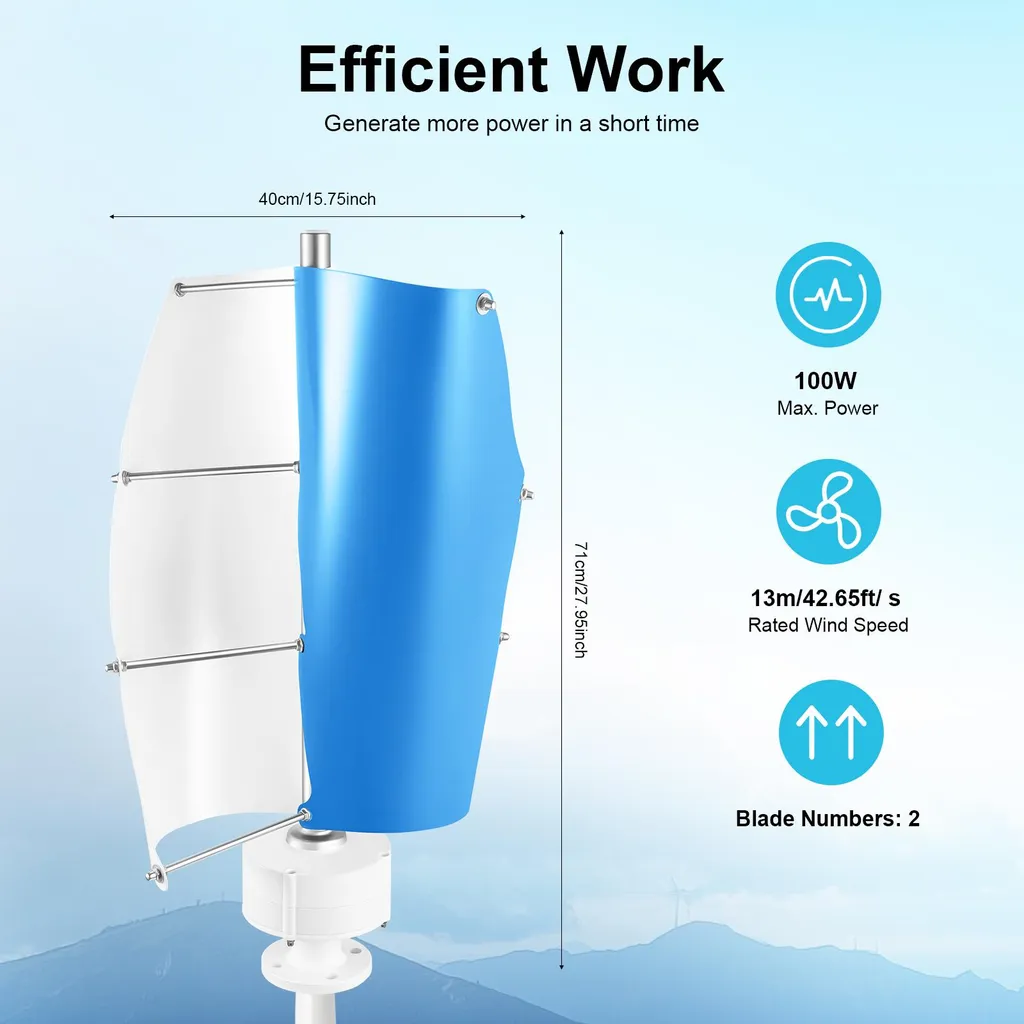 Mini éolienne 100W silencieuse bleue haute performance pour batterie