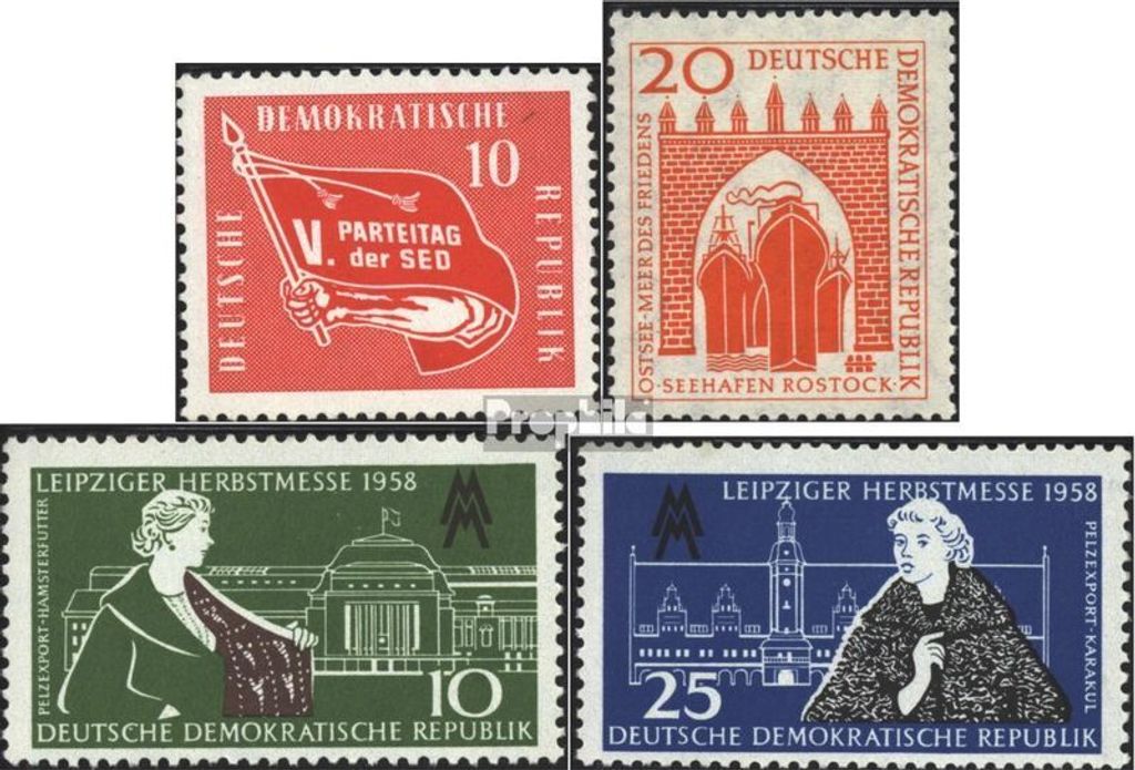 Briefmarken DDR 1958 Mi 633,634,649-650 (kompl.Ausg.) postfrisch Parteitag der SED