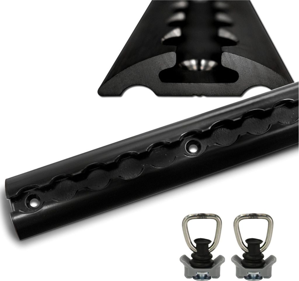 Airlineschiene halbrund schwarz 1x 1 m + 2 Zurrösen – Aluminium Sicherungsschiene pulverbeschichtet, robuste Zurrschiene für Anhänger & Wohnmobil