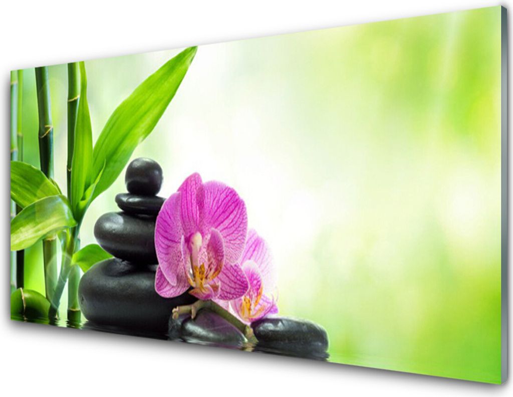 Acrylglasbilder 100x50 Wandbild Druck Bambusrohre Blume Steine Pflanzen