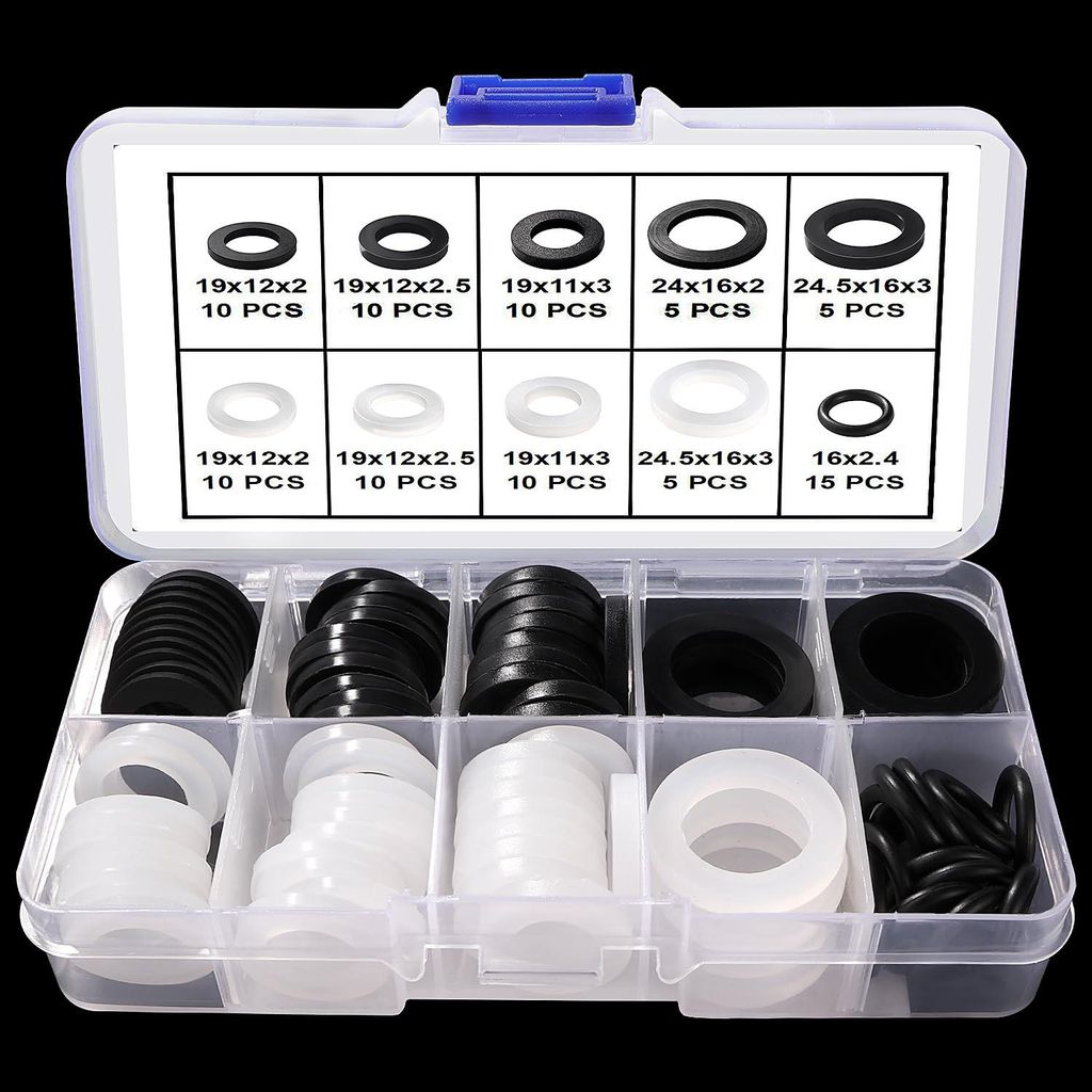 Set mit 1/2 bis 3/4 Zoll O-Ringen, flachen Gummiringen, Silikonschlauchringen, für Duschköpfe, Wasserhähne, Schläuche und Duschschläuche.