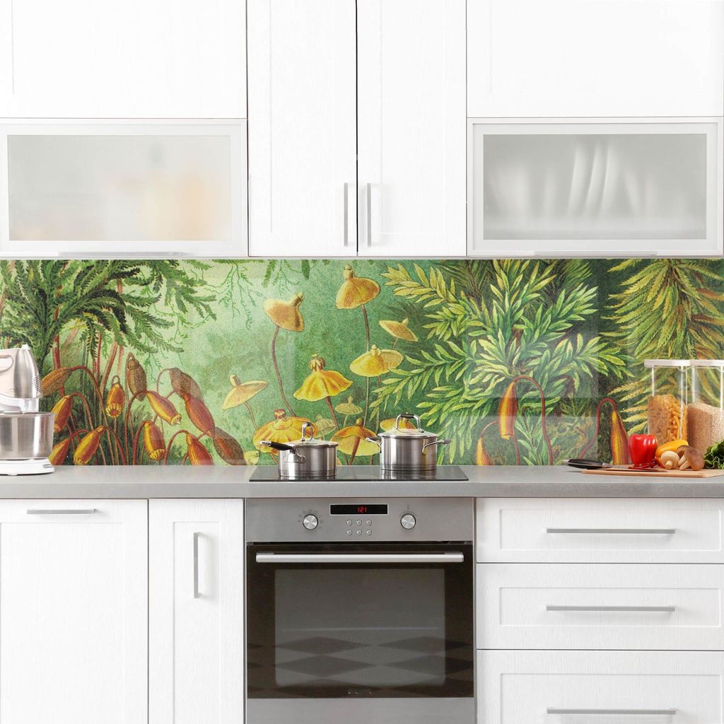 Küchenrückwand Schautafel selbstklebend - 0.65 mm Wandpaneel wasserfest Pflanzen grün Vintage Spritzschutz fugenlos