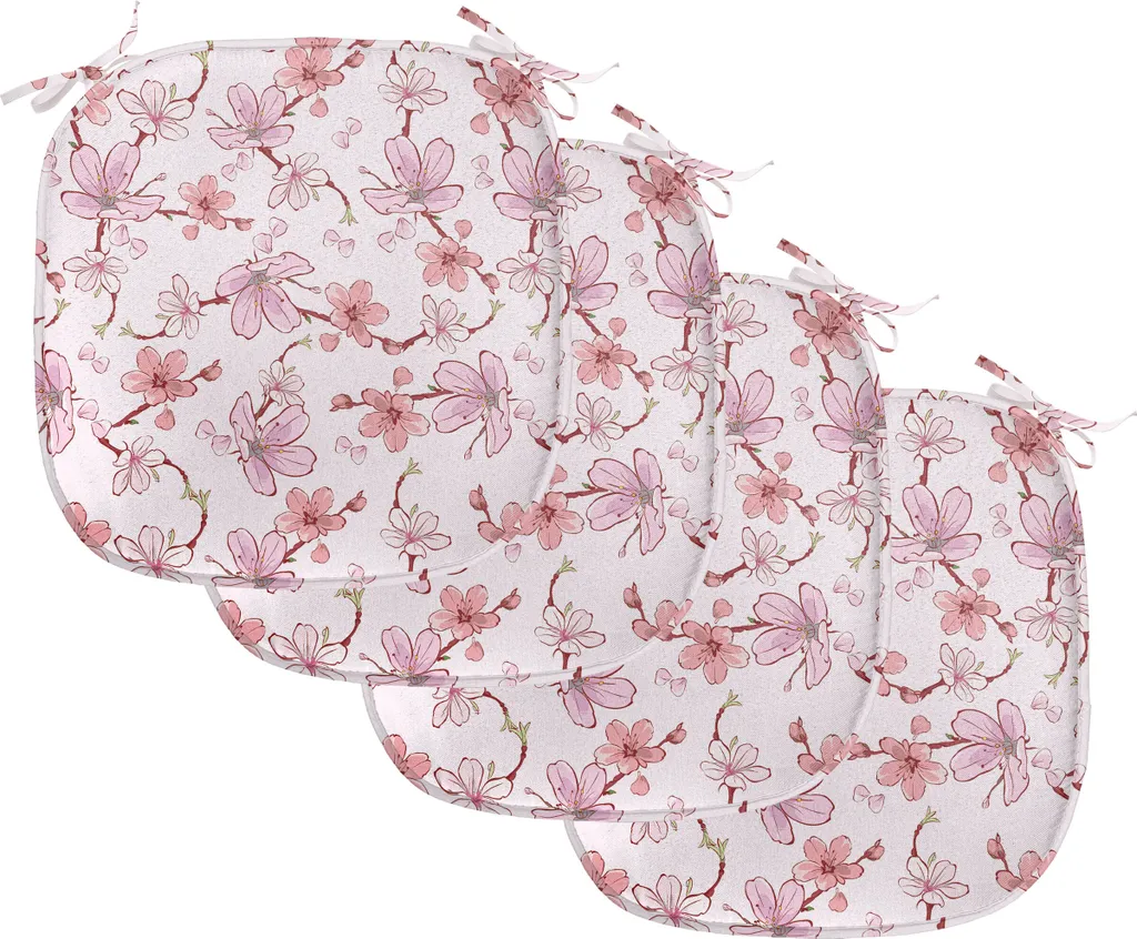 ABAKUHAUS Cuscini asiatici per sedie da sala da pranzo, fiori di ciliegio giapponese, cuscini decorativi impermeabili con cinturini per sedie da cucina, 40 cm x 40 cm, confezione da 4, rosa pallido