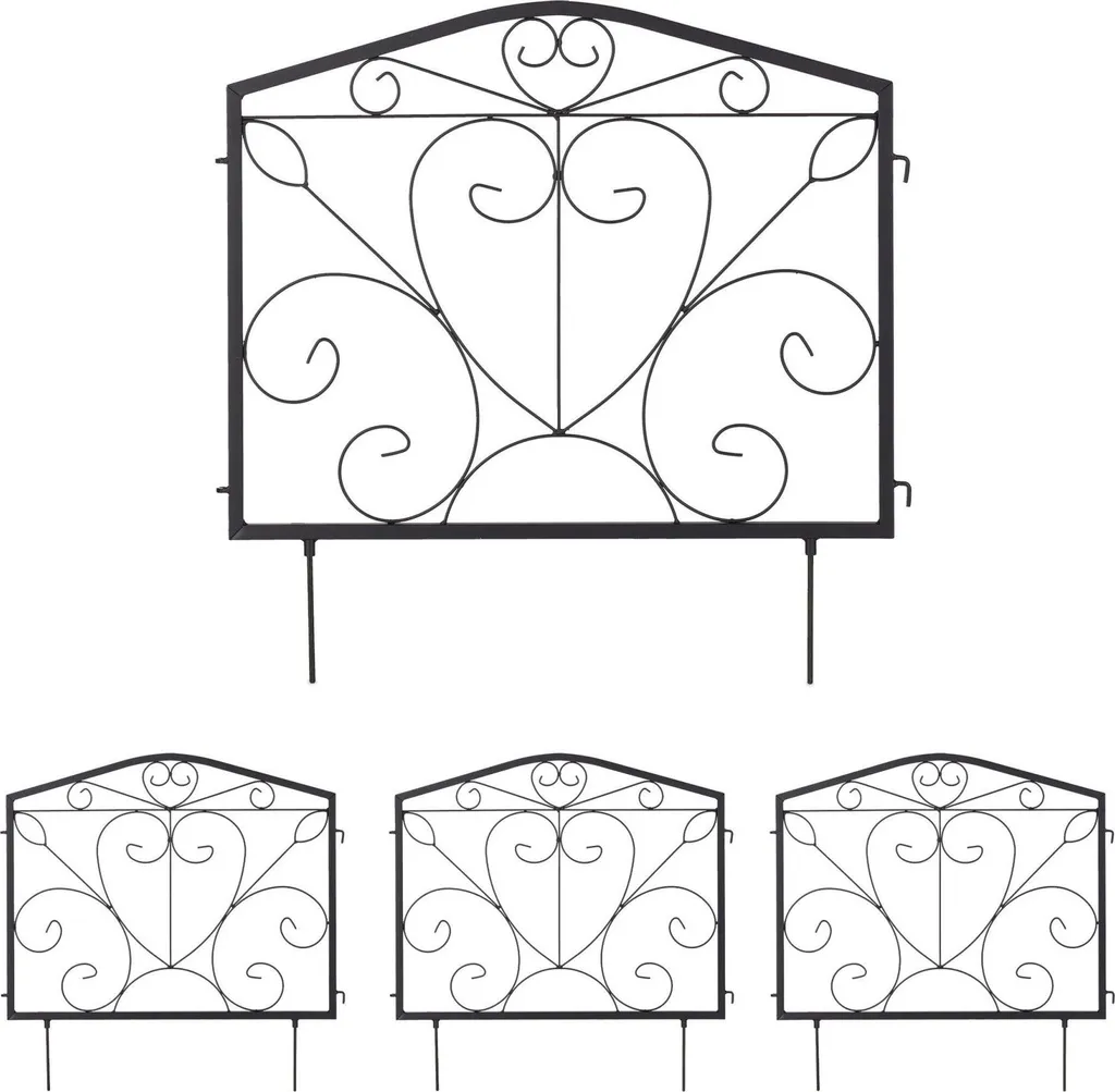 Bordure de jardin décorative en métal noir, lot de 4 panneaux de 60cm