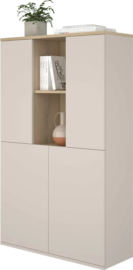 Armoire de salon Kosmo gain de place 150cm de haut 4 portes et chêne