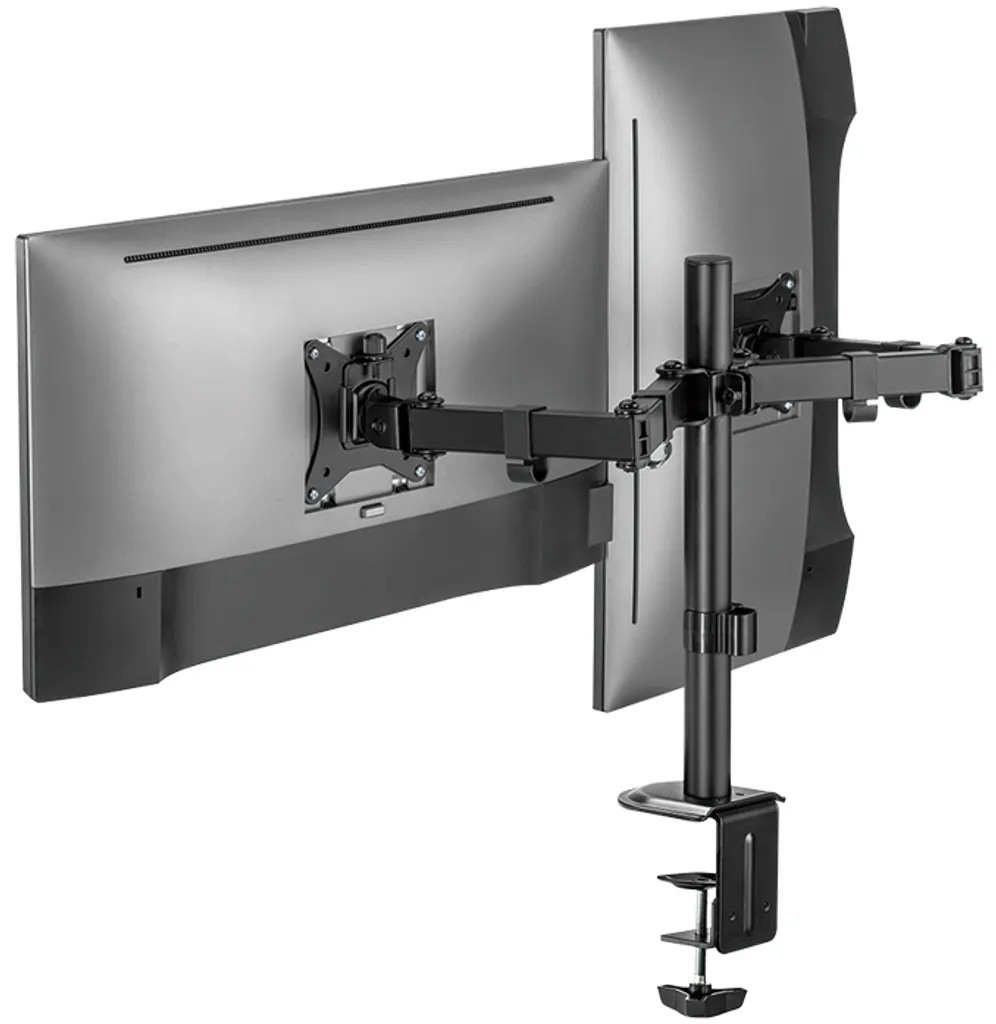 LogiLink BP0172 Bras pour Double Écran 376mm avec Pince de Table Noir