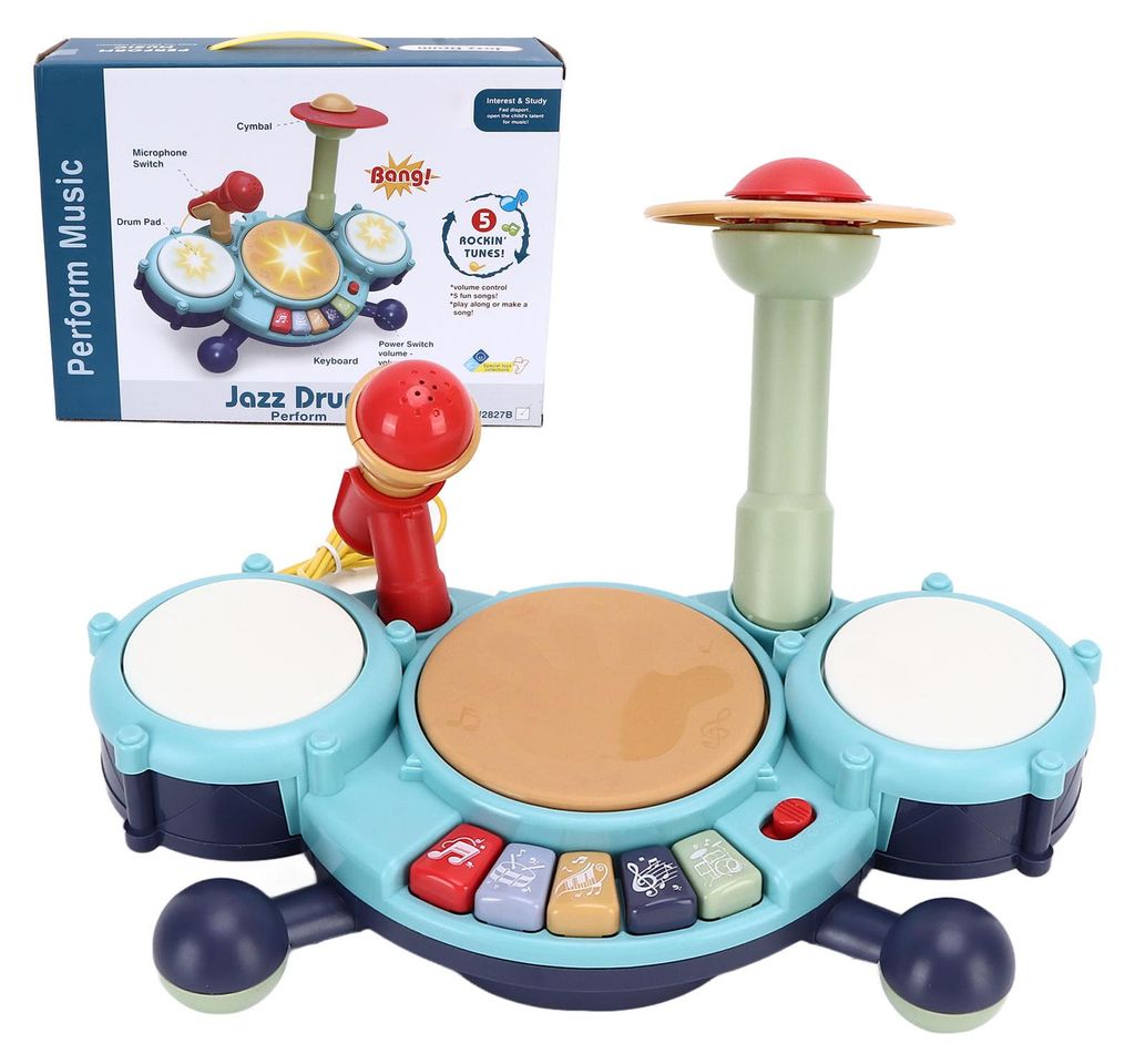 Kleinkind-Schlagzeug-Set, elektronisch, multifunktional, sicher, helle Farben, Baby-Instrumente mit Mikrofon für Kinder, Spielzeug, Geschenk