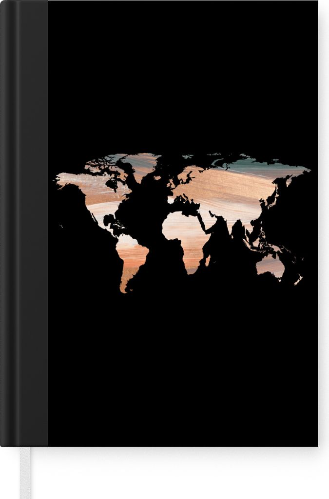 MuchoWow Notizbuch Tagebuch Haushaltsbuch Notebook A5 Weltkarte - Farbe - Schwarz - Notizblock - Notizheft - Notebook - Schreibblock - Papier