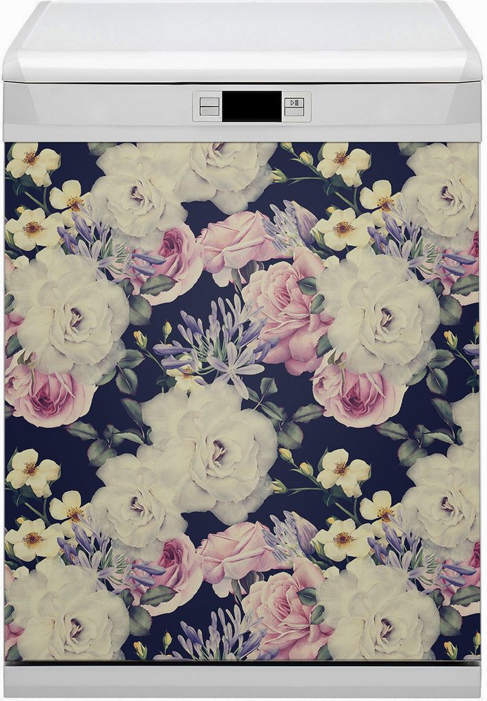 Küche Dekorative Magnete Magnet Folie für Geschirrspüler 60x70 cm - Weiße Rosen Vintage