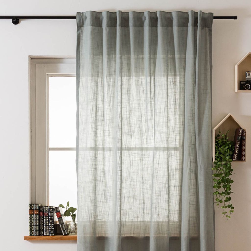 Gardine mit Smok-Schlaufenband Leinenstruktur salbeigrün in 245cm