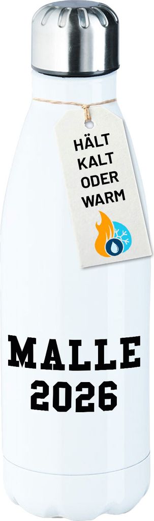 Huuraa Trinkflasche Malle 2026 Mallorca 500ml White Edelstahl Wasserflasche Trinkflasche Geschenkidee