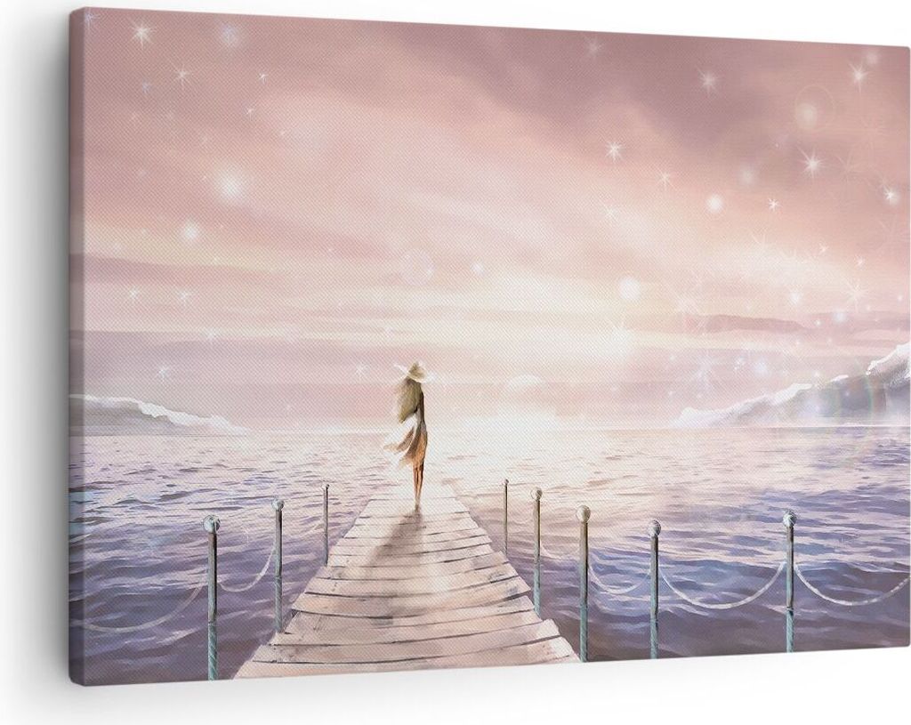 Bild auf Leinwand - Leinwandbild - Einteilig - Brücke Frau die Sterne - 70x50cm - Wand Bild - Wanddeko - Wandbilder - Leinwanddruck - Bilder - Wan...