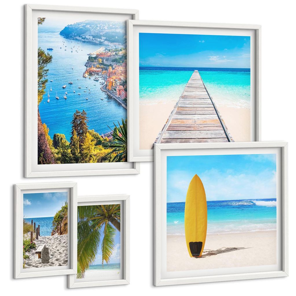 Bilder Set 5-teilig im Goldrahmen Rahmen – Wandbilder 5 Stück – gerahmte Poster für Wohnzimmer, Schlafzimmer und Flur – 50x50 cm - 40x60 cm...