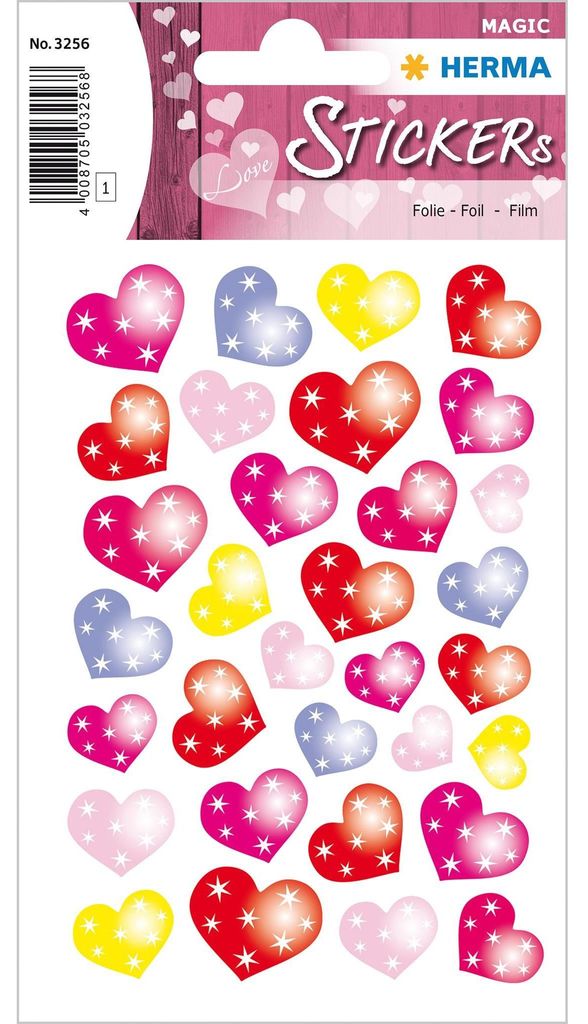 HERMA 3256 Aufkleber Herzen Glitzer klein, 32 Stück, Herz Sticker rot rosa pink, Etiketten in Herzform für Valentinstag Liebe Hochzeit Geburtstag...