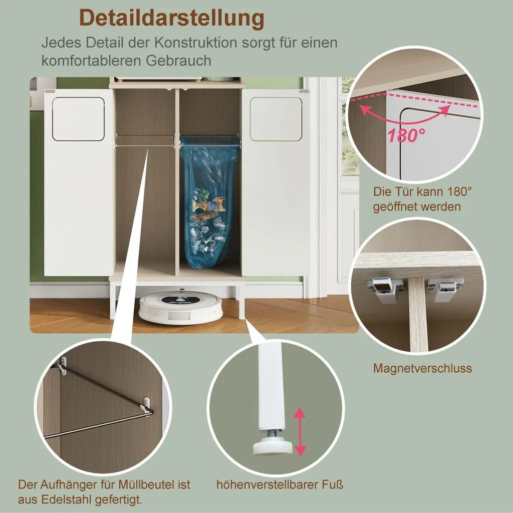 Meuble de rangement cuisine 181cm pour micro-ondes et aspirateur balai