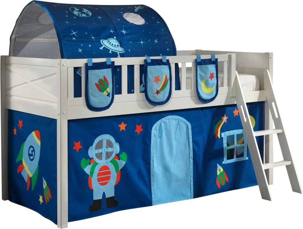 Kinderbett Karyl 208x114x135 Massivholz Weiß Textilset Astro 4