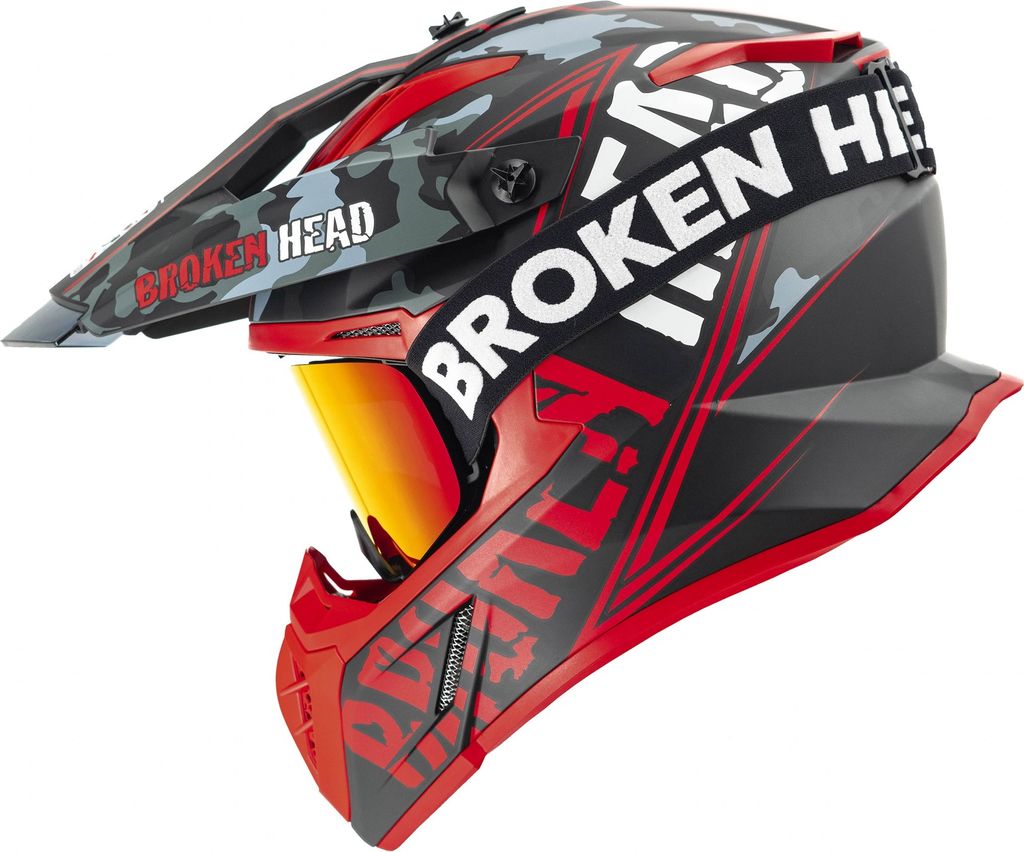 Broken Head Crosshelm Squadron V3 Rot + MX-Brille Struggler Rot : XL (59-60 cm) Größe: XL (59-60 cm)