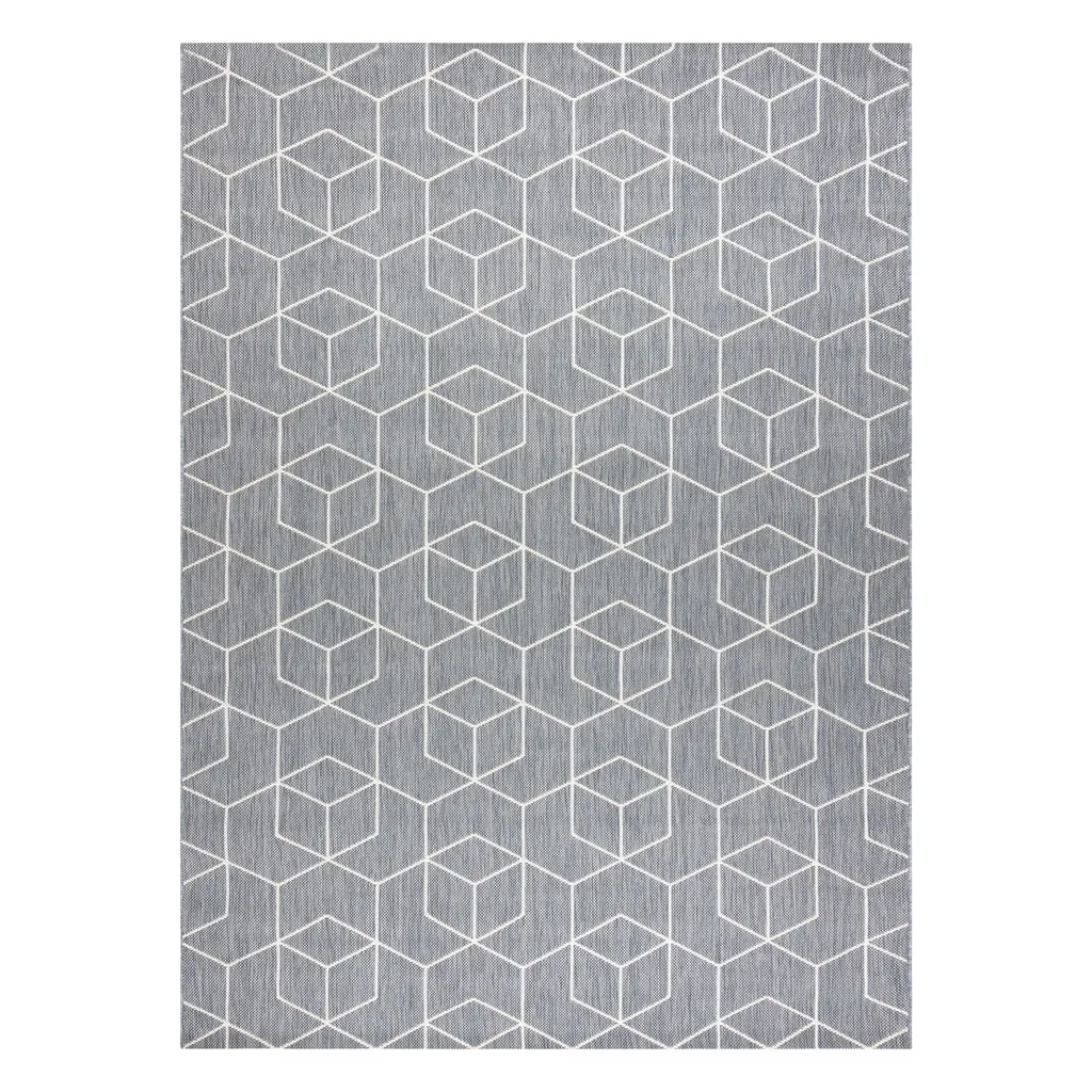 Tapis gris 80x150 cm motif cubes 3D structure corde ultra résistante - 2