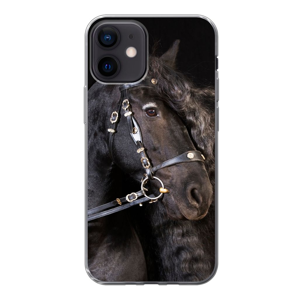 MuchoWow Handyhülle Schutzhülle Hülle für iPhone 12 Pferd - Halfter - Mähne Silikon Softcase Handy Hülle - Schutzhülle