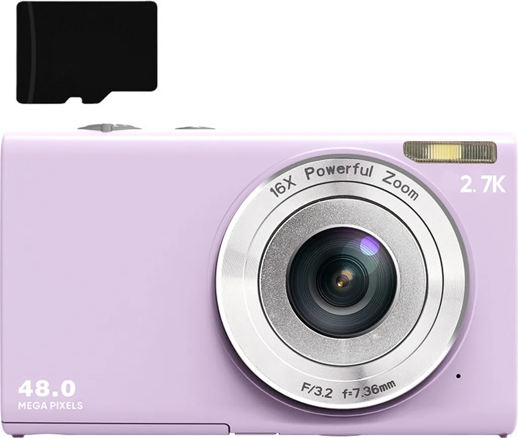 INF Fotocamera digitale 48MP 2.7K FHD 16X zoom digitale, webcam, autofocus Viola chiaro