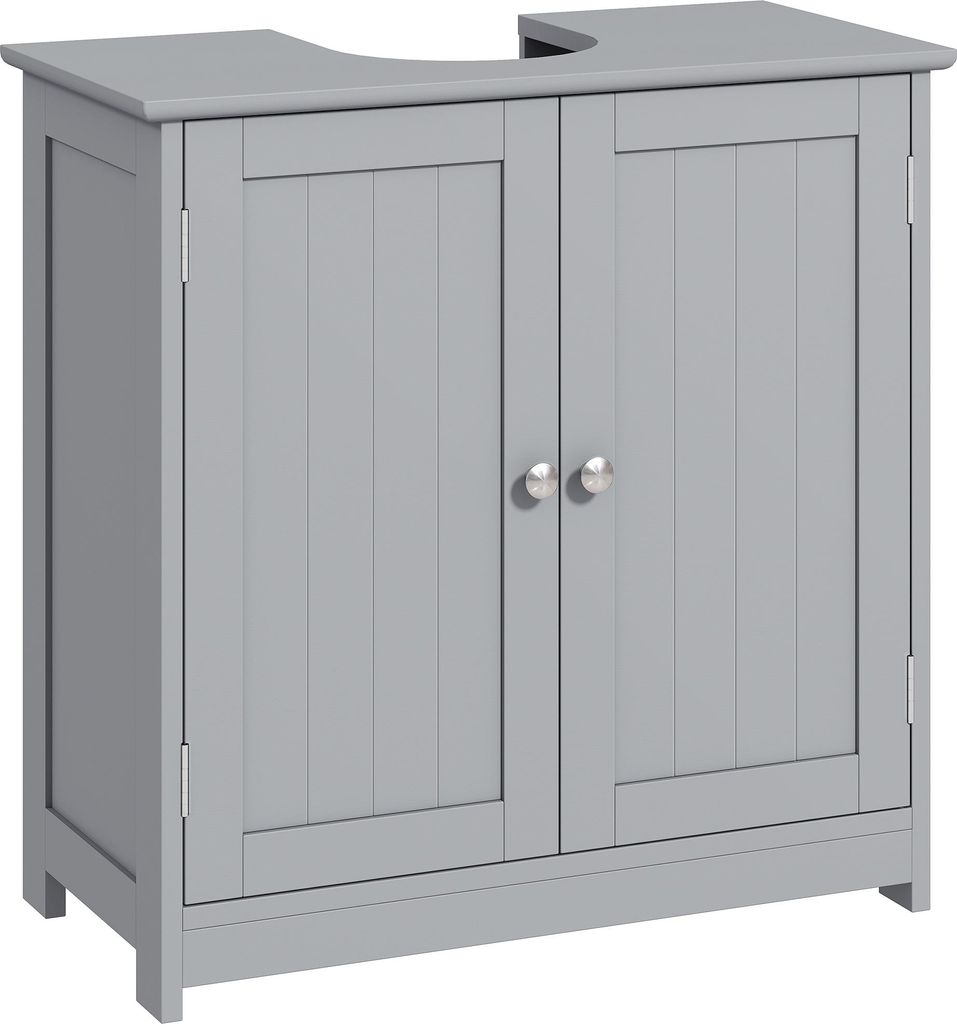 Kleankin Badezimmer-Waschtischunterschrank – 2-türiger Schrank mit Einlegeboden – Maße: 60 x 30 x 60 cm (B x T x H) – Graues Holz