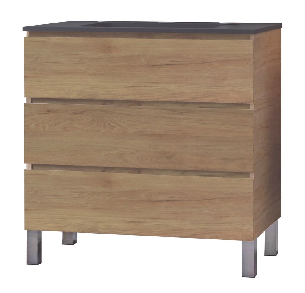 ONDEE ZEN – TRENDY Bad-Aufsatzmöbel – 80 cm – 3 Schubladen – Holz – schwarze Platte