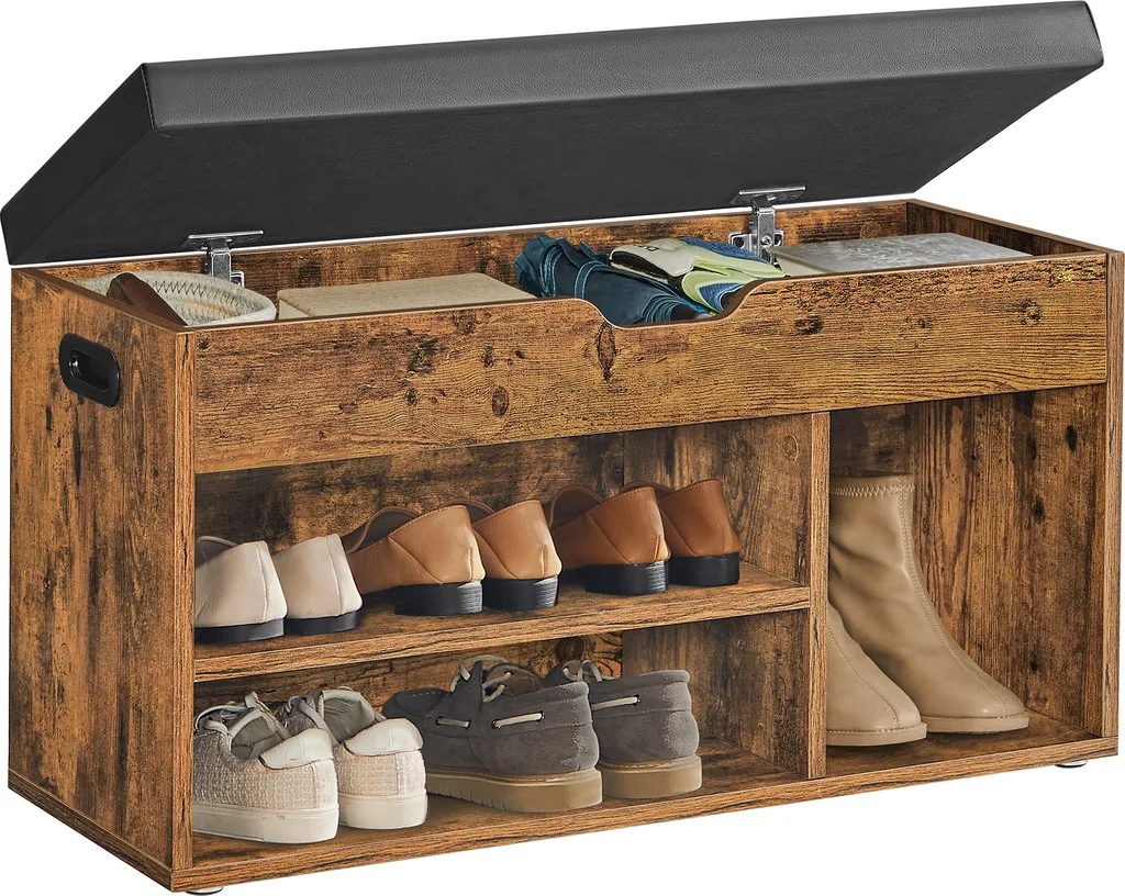 VASAGLE Banc à chaussures avec rangement 3 compartiments 80 cm Marron