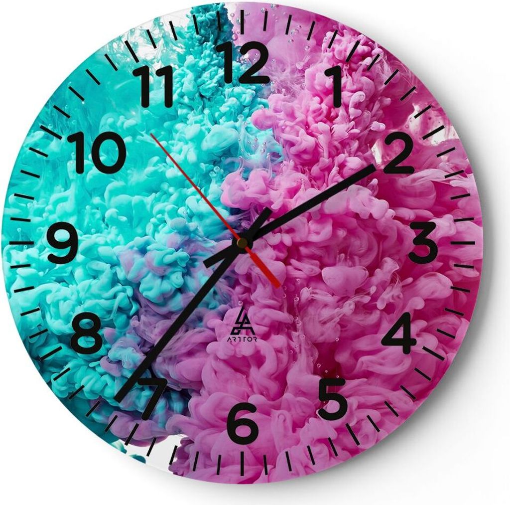 Wanduhr - Rund - Glasuhr - Abstraktion modern - 40x40cm - Schleichendes Uhrwerk - Lautlos - zum Aufhängen bereit - Dekoration Modern - Wanddekorat...