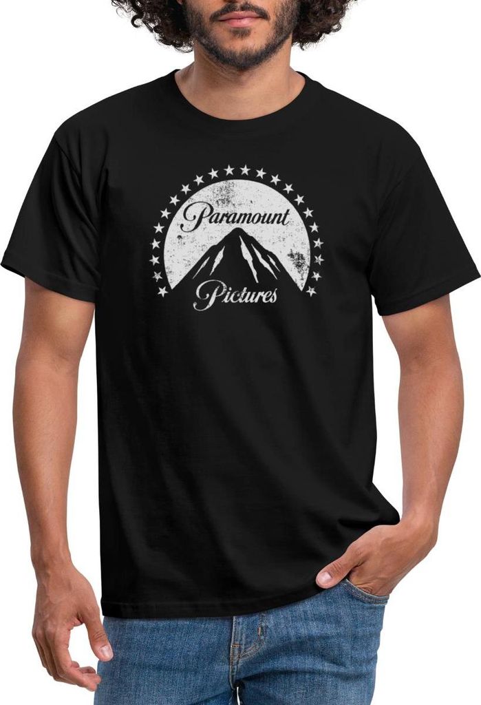 Spreadshirt Paramount Pictures Weißes Logo Im Vintage-Stil Männer T-Shirt, XXL, Schwarz
