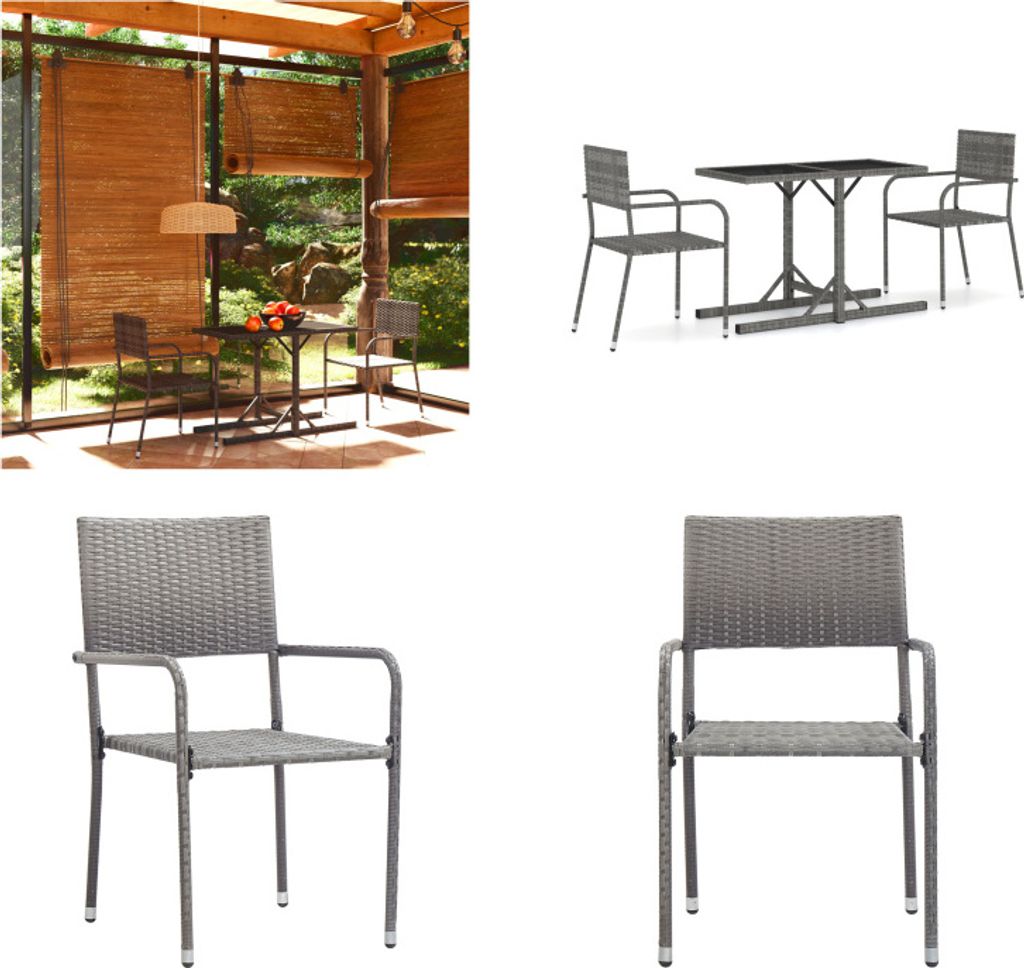 vidaXL 3 tlg. Garten Essgruppe Grau - Garten-Essgruppe - Produktbild 