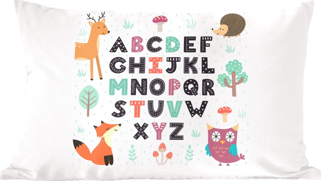 MuchoWow Zierkissen Sofakissen Wohnzimmer Dekokissen 60x40 cm Illustration Alphabet mit Waldtieren - Kopfkissen - Polster mit Foto