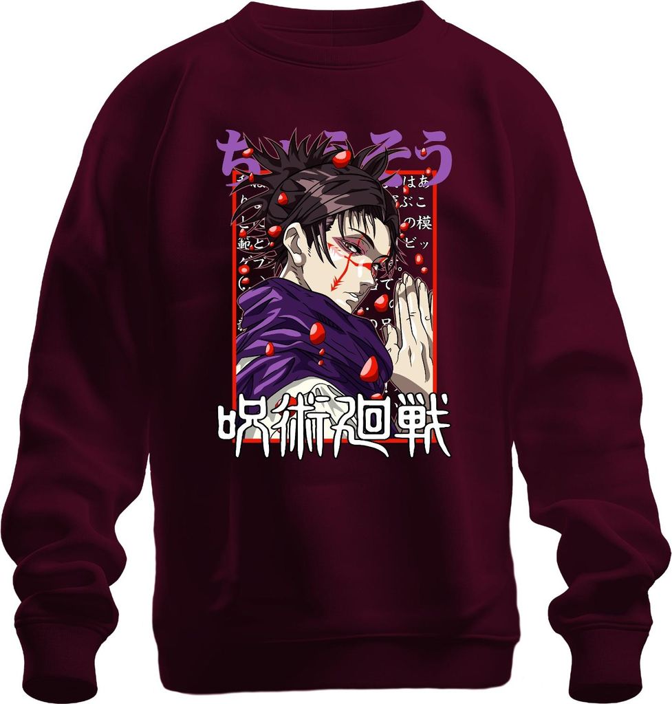 Jujutsu Kaisen Anime Fluchmagier Rot Augen Manga Fan Geschenk Uni Sweatshirt Pullover, Burgundy, M