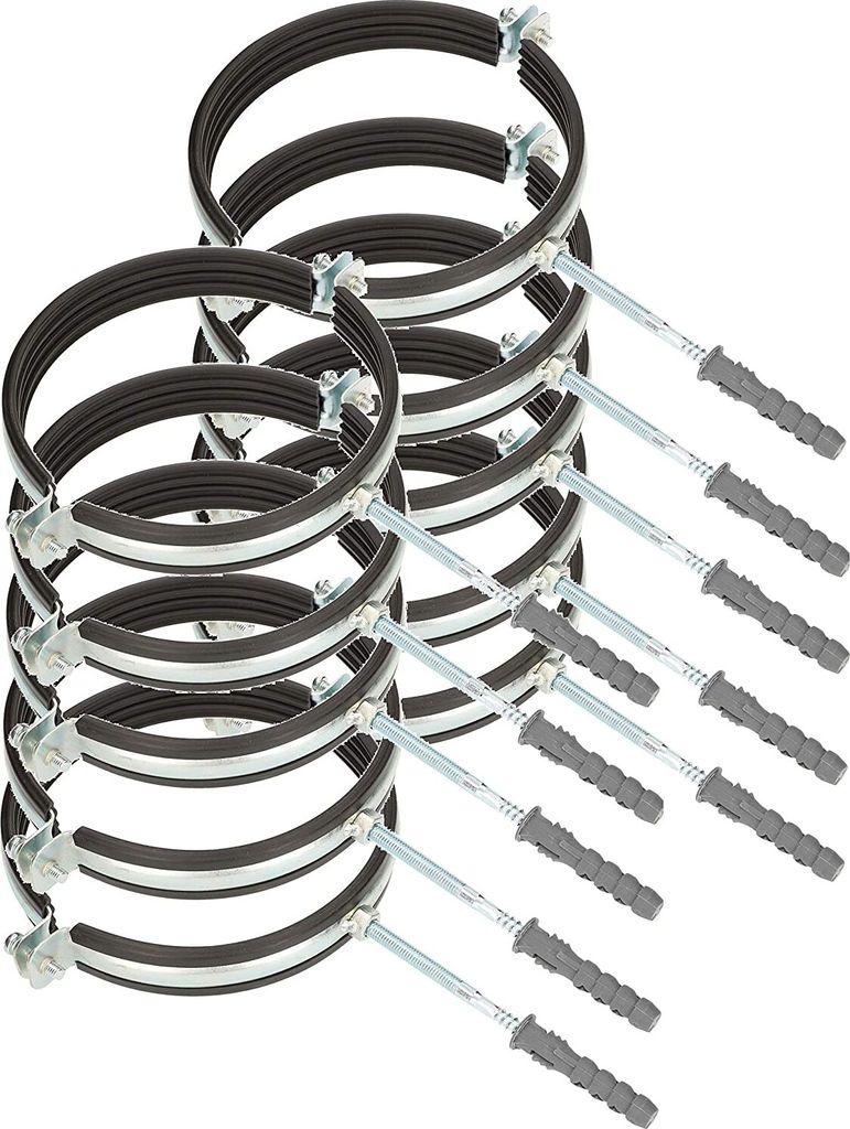 KOTARBAU 10er Set Rohrschellen 6" Rohrbefestigung Rohrleitungsbefestigung Gelenkrohrschellen Dichtung mit Dübeln