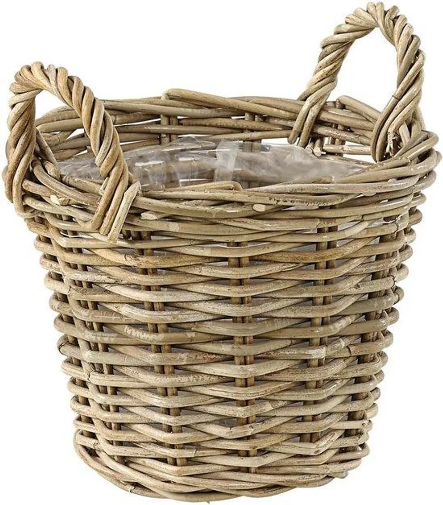Cache-pot en osier tressé bicolore 30cm avec poignées pour salon et balcon