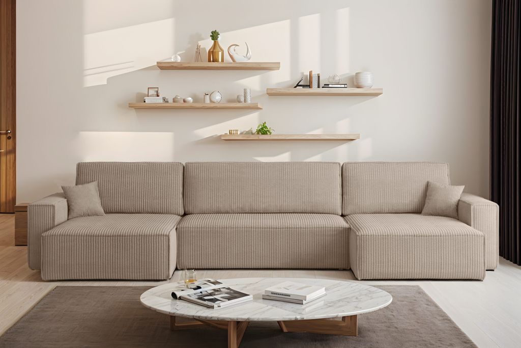 Kaiser Möbel Ecksofa mit schlaffunktion und bettkasten, Eckcouch BEST U XL stoff Poso Dunkelbeige