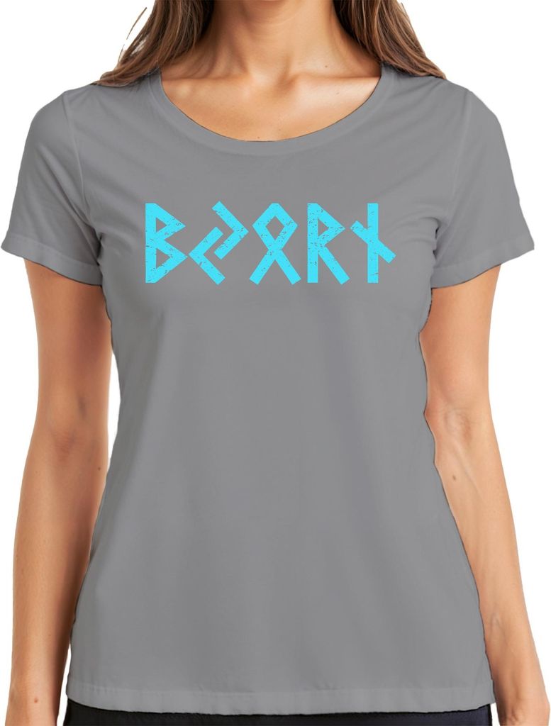 Wikinger Runenschrift Walhalla Futhark Personalisiert mit Namen Damen T-Shirt, Grau, XXL
