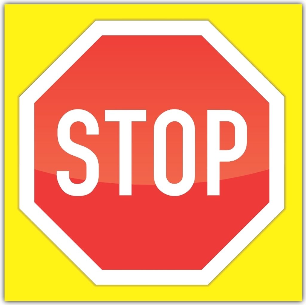 12 X Aufkleber Stopschild Format 98x98mm Folienaufkleber Stop gelb rot weiß, durch die Signalfarbe gelb schneller erkennbar