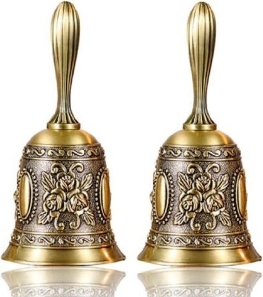 2er Set - Handglocke klein - Tischglocke aus Metall - 2 Stück Rezeptionsklingel aus Zinklegierung - Lehrerglocke - Marktglocke Serviceglocke - Hö...