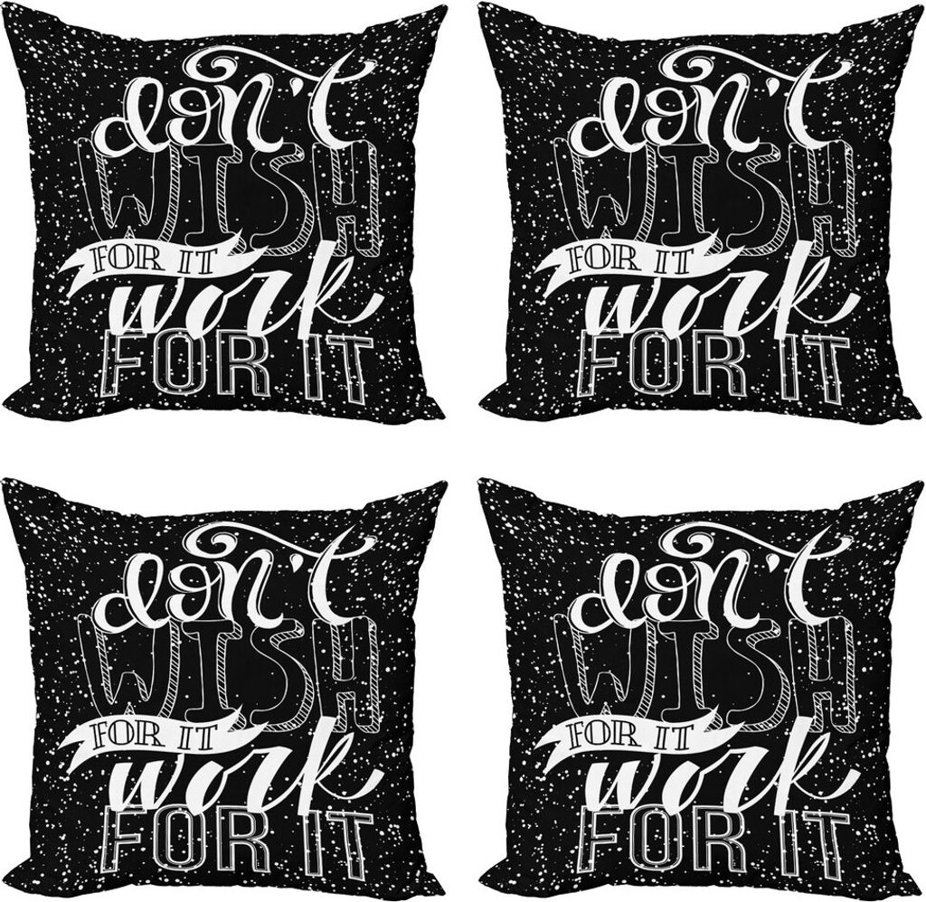 ABAKUHAUS Sprichwort Kissenbezug Set (4 Stück), Dont Wunsch für It Work It, Moderner Doppelseitiger Digitaldruck, 40 cm x 40 cm, Charcoal Grau Weiß